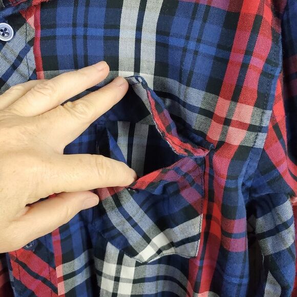 OP Plaid Button-Down Long Sleeve Shirt Blue Red Size Medium 38-40 - Picture 6 of 7